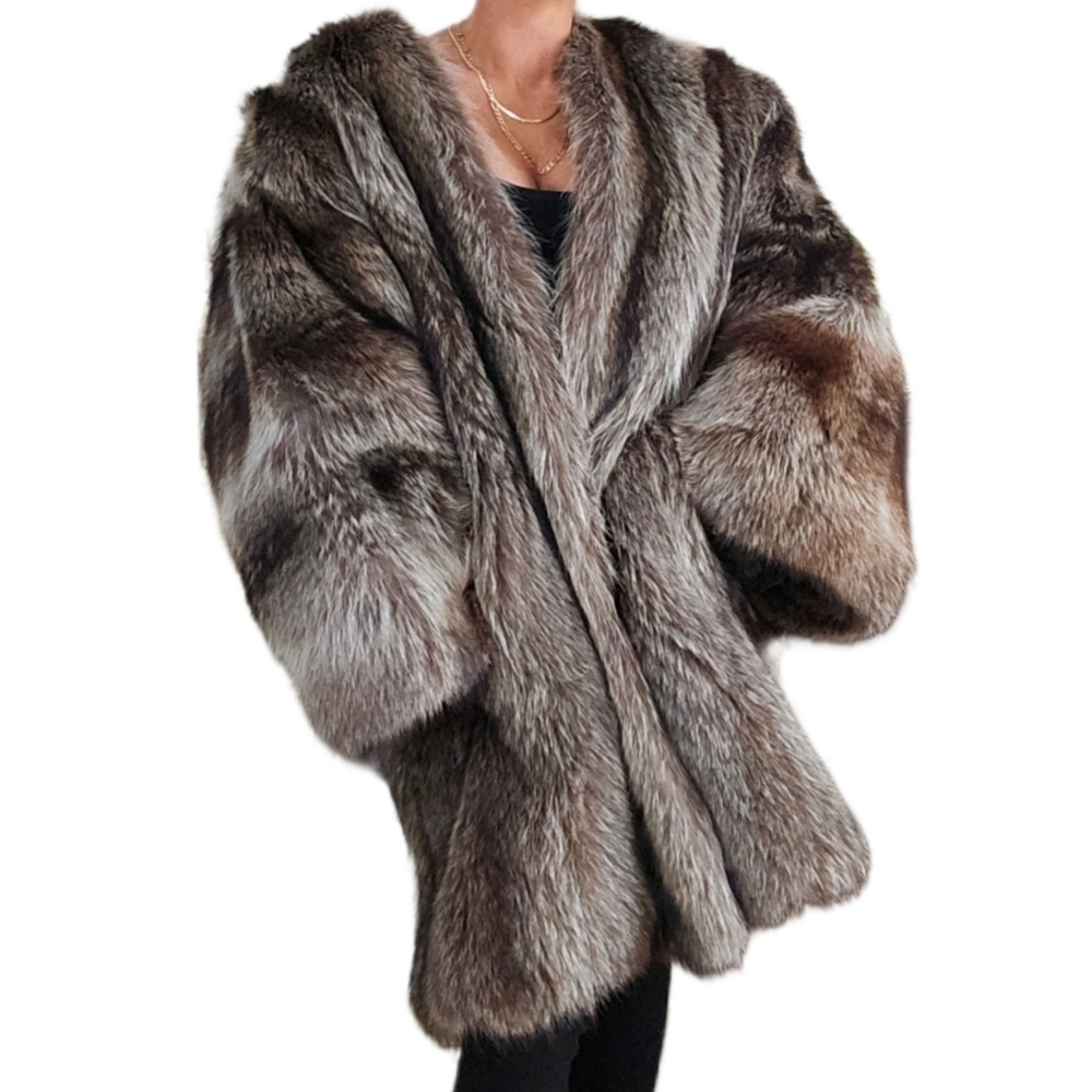 Vintage Bergdorf Goodman Genuine Raccoon Fur XL Stroller Coat Jacket - Picture 2 of 15